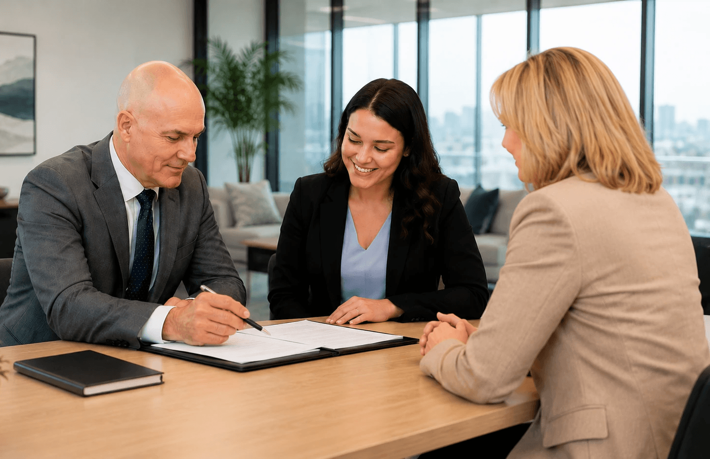 Cordaie Paralegal Services team members reviewing documents and discussing a client matter in a modern Ontario office.