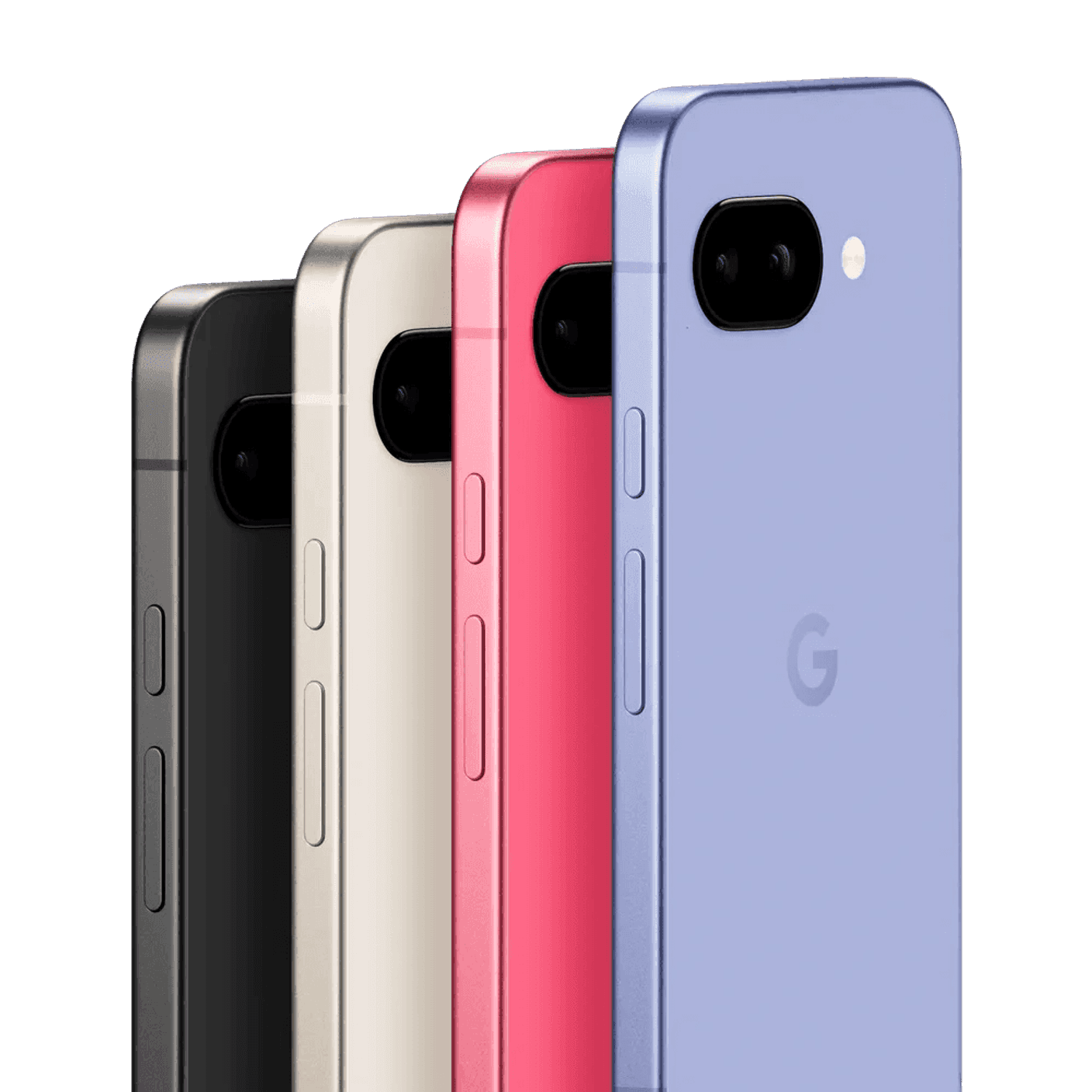 Google Pixel 9a in black, porcelain, pink and purple