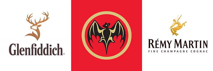 Glenfiddich logo, Bacardi logo, Remy Martin logo