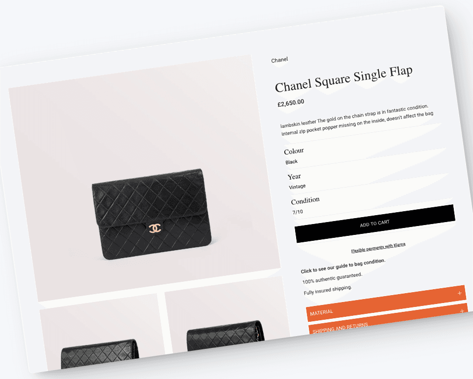 product page for chanel handbag website design