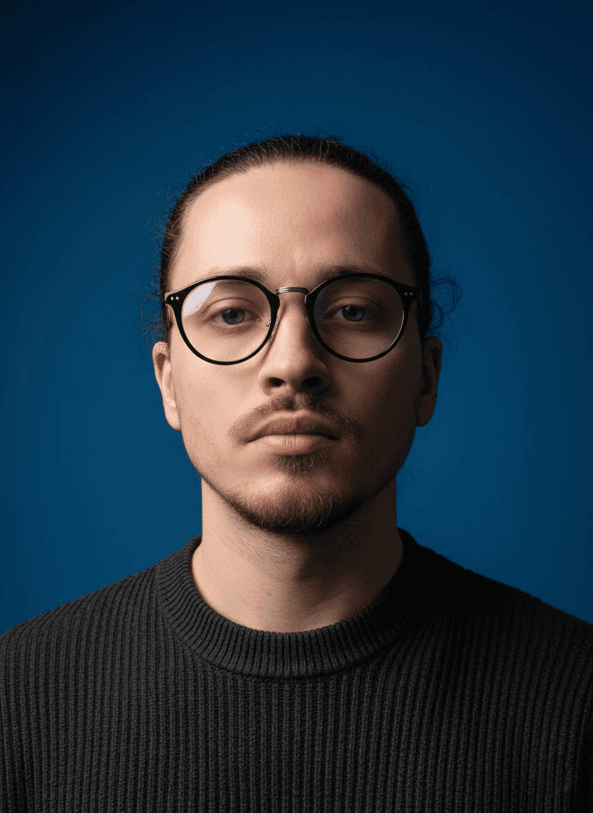 on the left side of the image there is a man wearing a blue jacket and smiling into the camera, on the right side is a women wearing glasses wearing a brown jacket, they are the founders of the company luminous labs and are introducing themselves to you