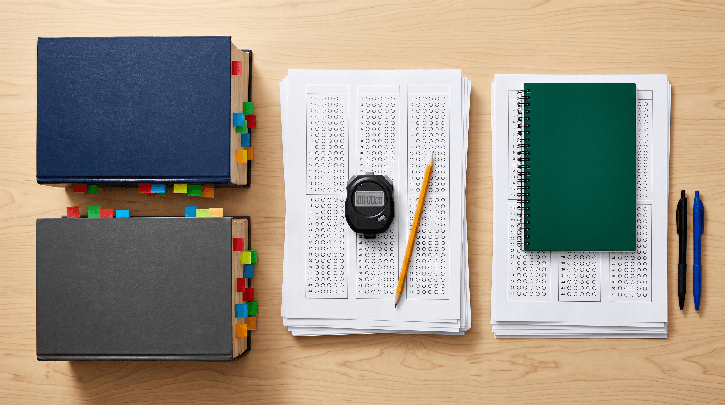 Board prep materials sorted into study piles