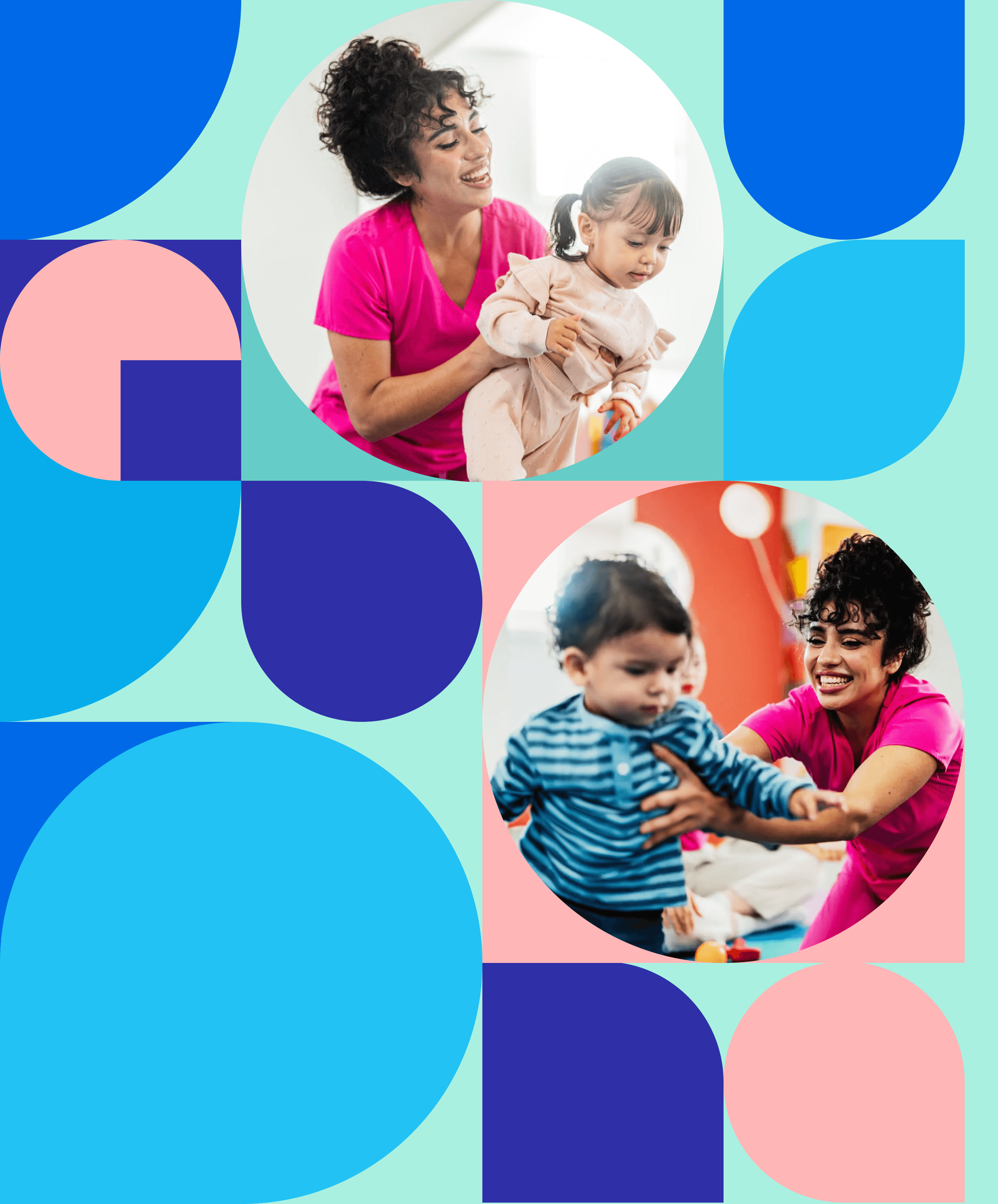 Cuidadora jugando con un bebé en brazos