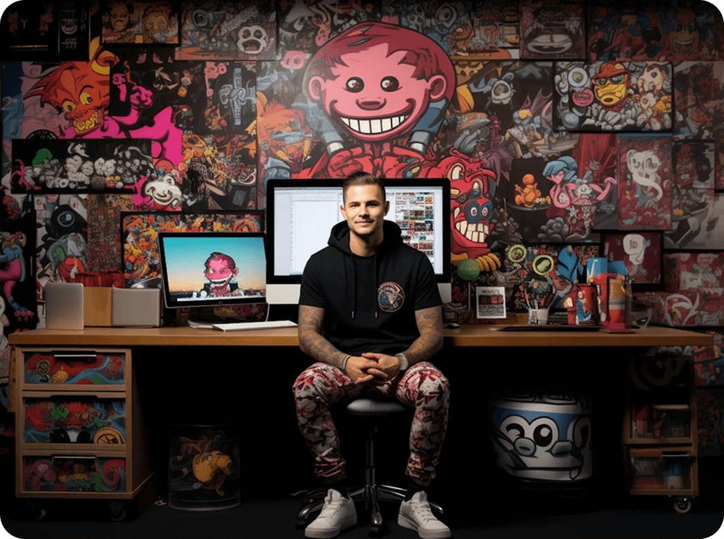 A person sitting in his home office