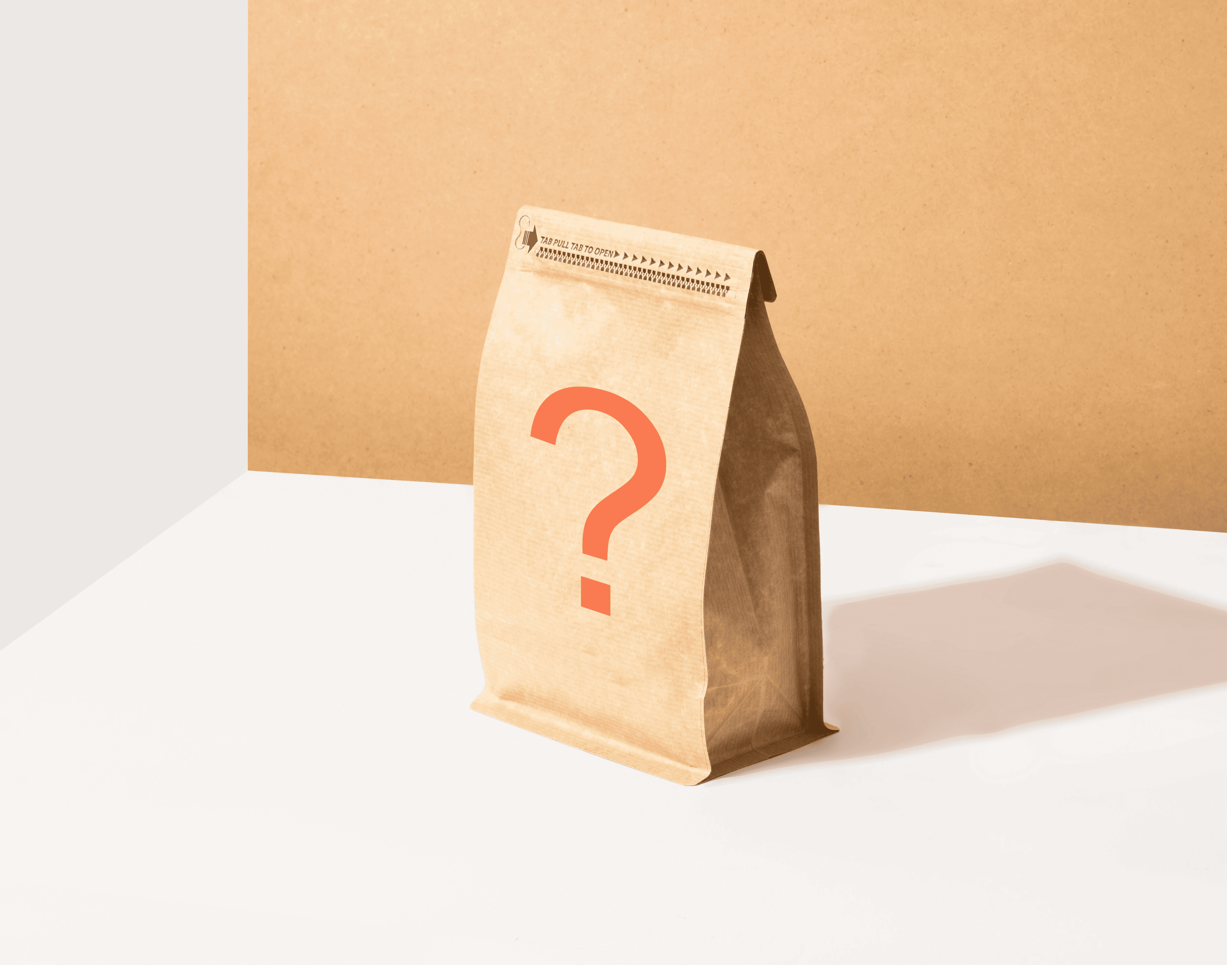 a brown paper bag sitting on top of a white table