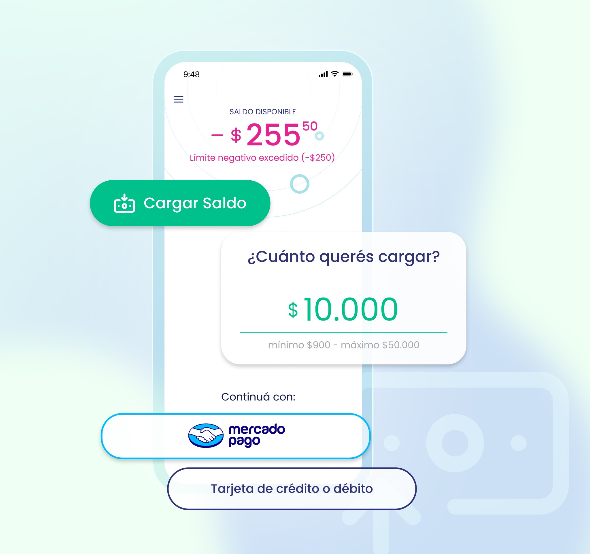 Aplicación, carga de saldo