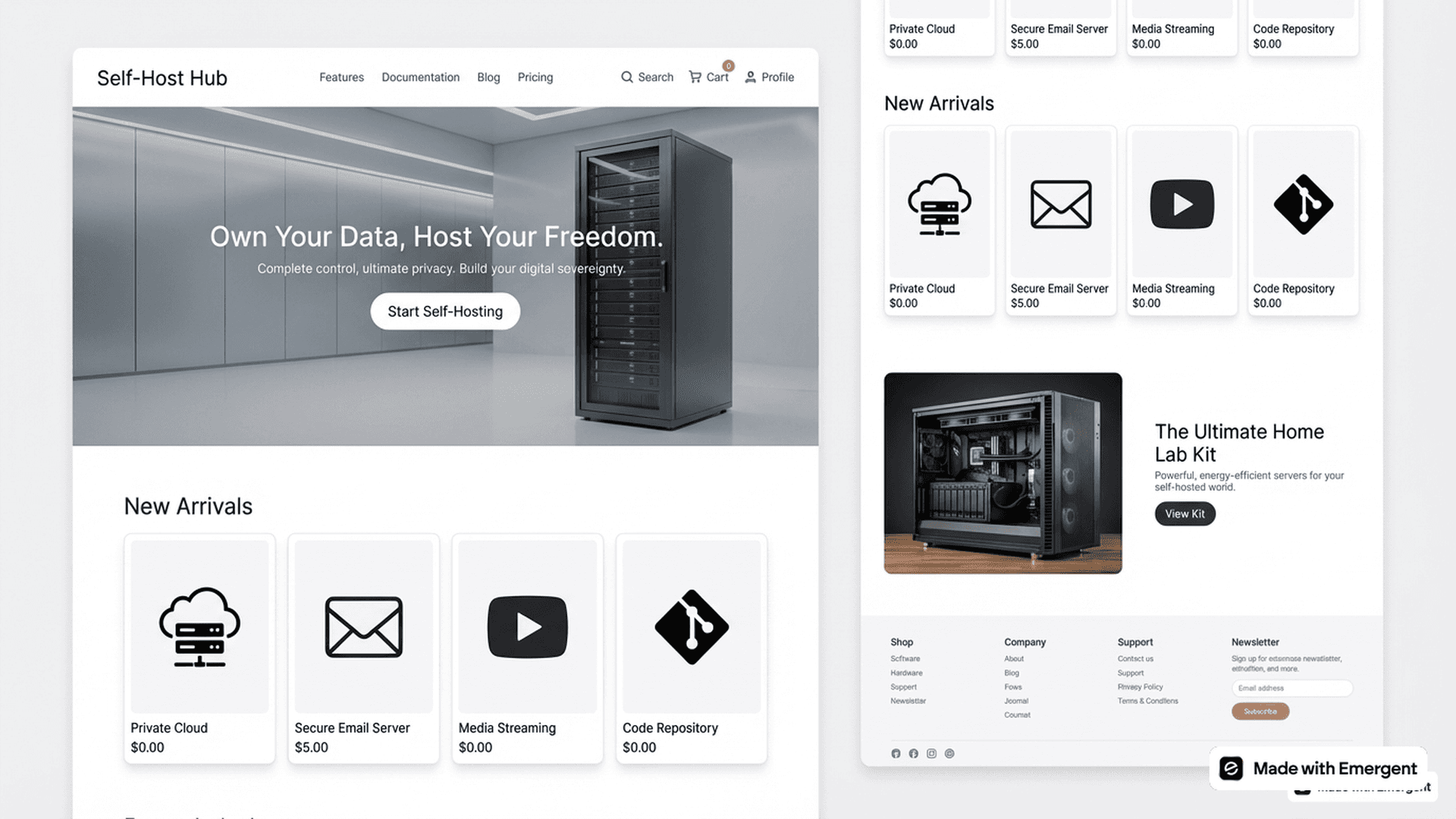 self hosted website made with emergent