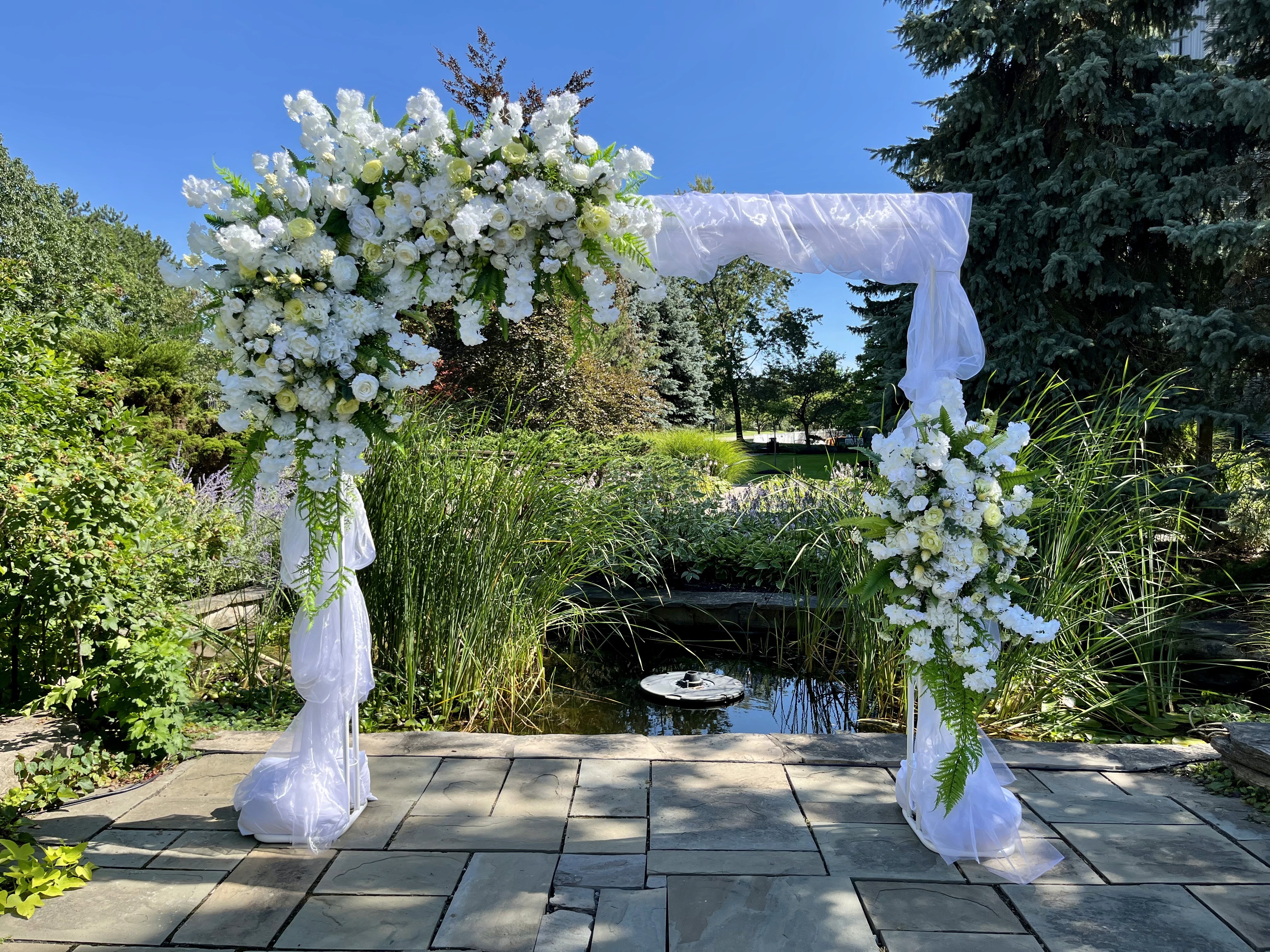 gray and beige gazebo near green leafed tree