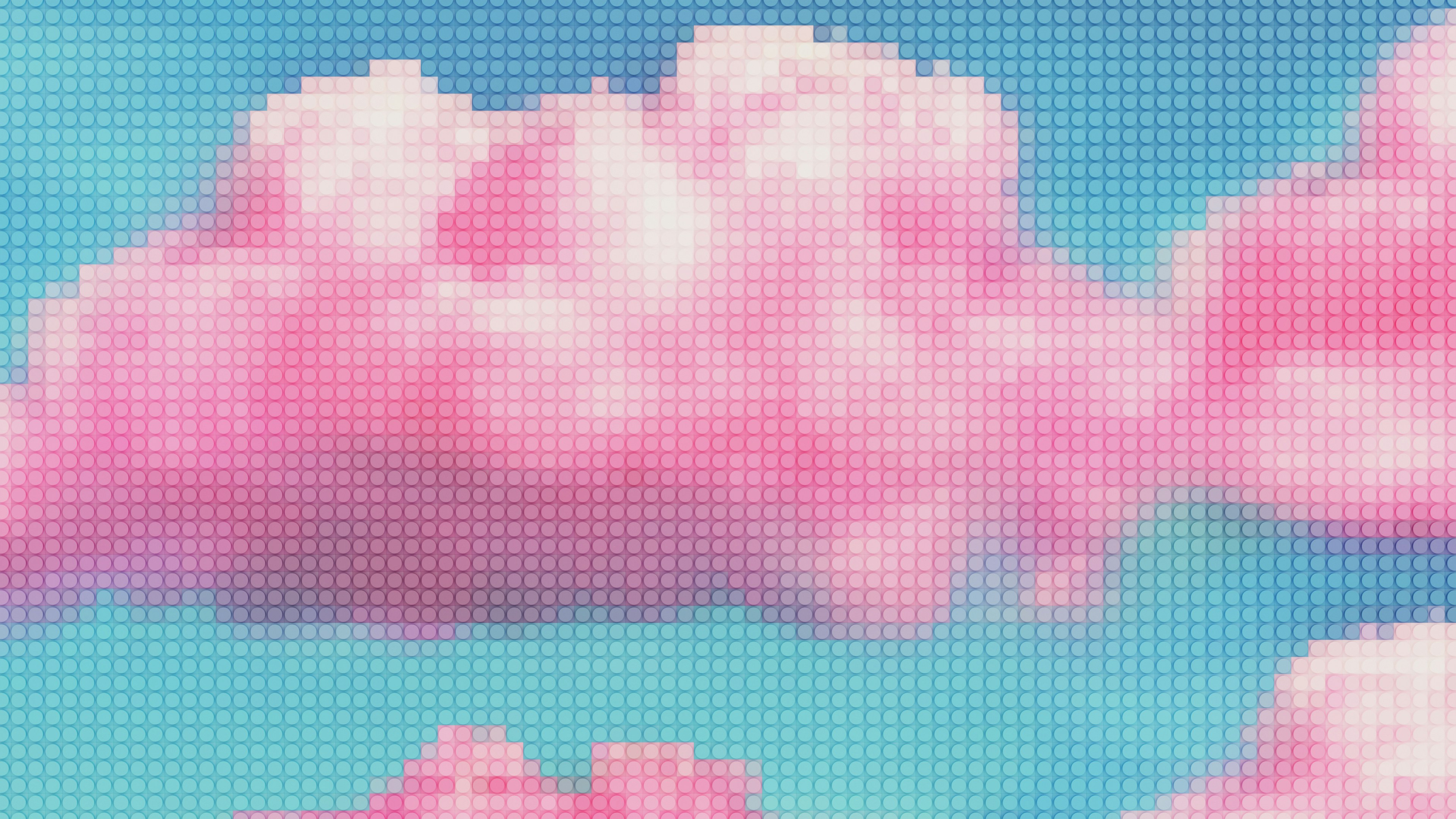 A pixellated image of pink clouds in a blue sky