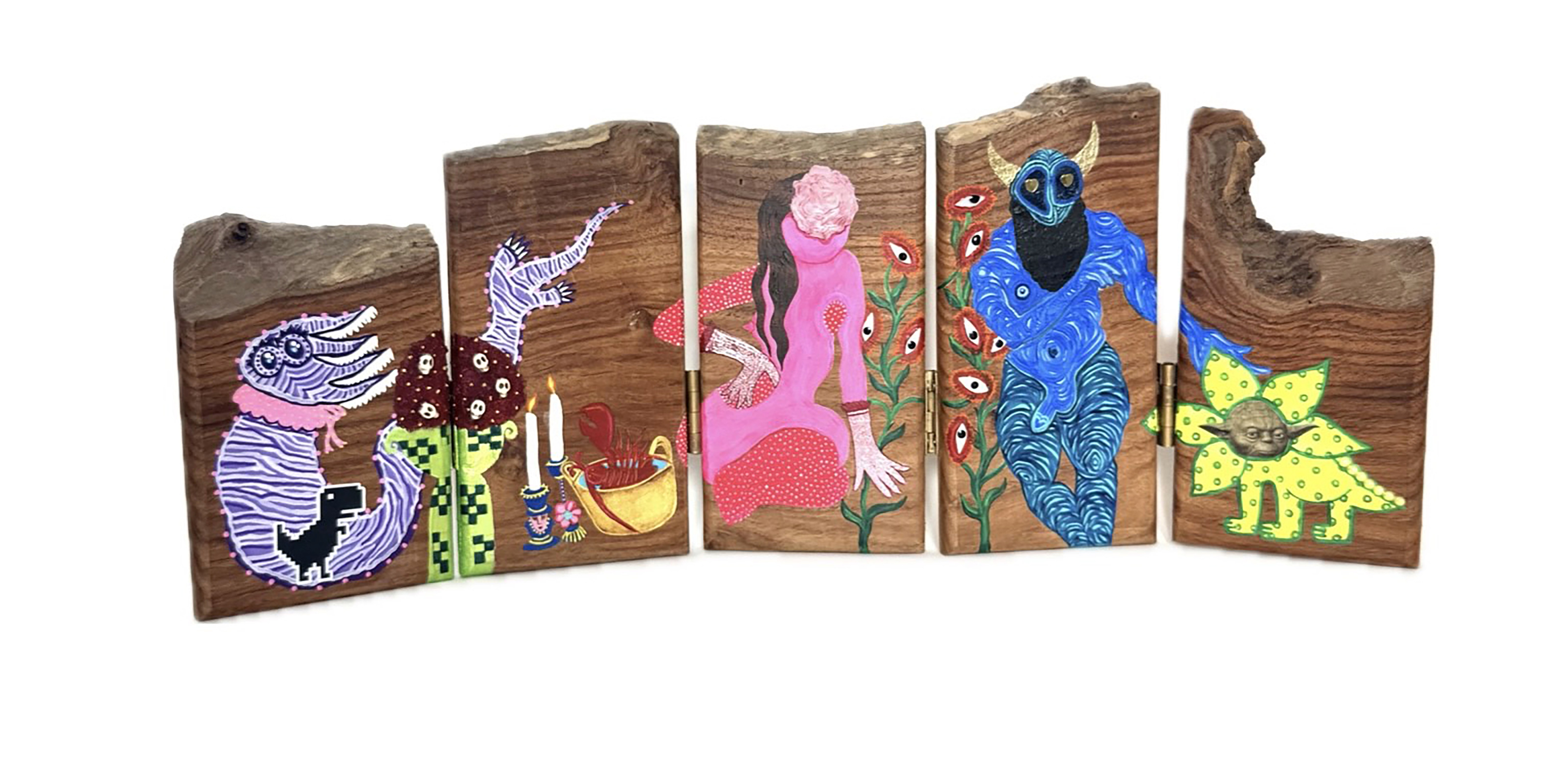 herd of sheep on road painting