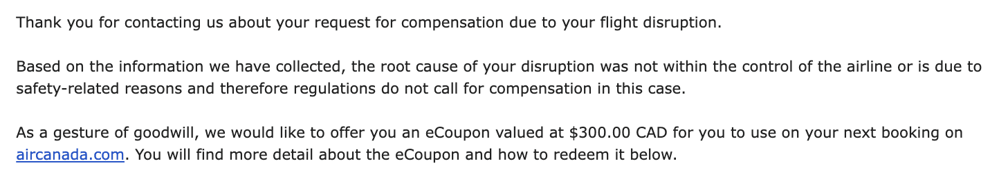 Compensation rejection from Air Canada