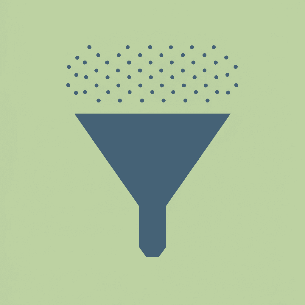 Funnel diagram showing complex financial questions being refined into clear, usable answers