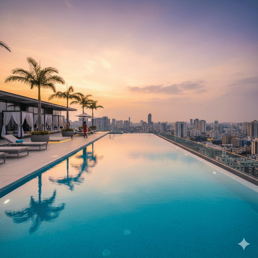 Infinity edge pool on rooftop overlooking city, Smart World Edition Sector 66 amenities