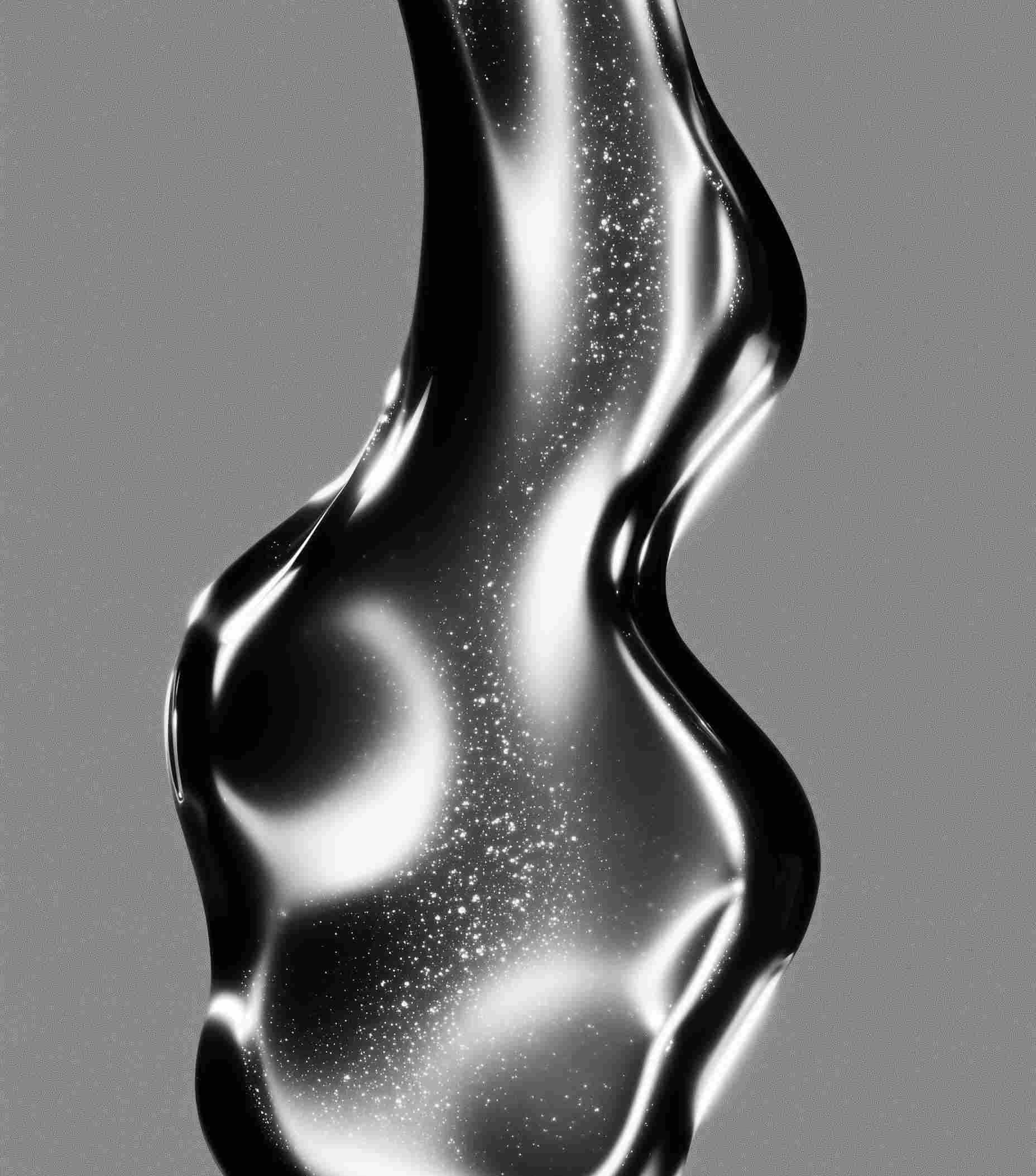 Shiny, metallic abstract sculpture.