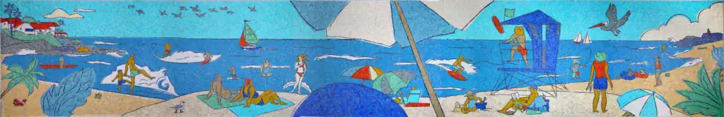 Vibrant San Diego Airport mosaic mural celebrating the Pacific Ocean.