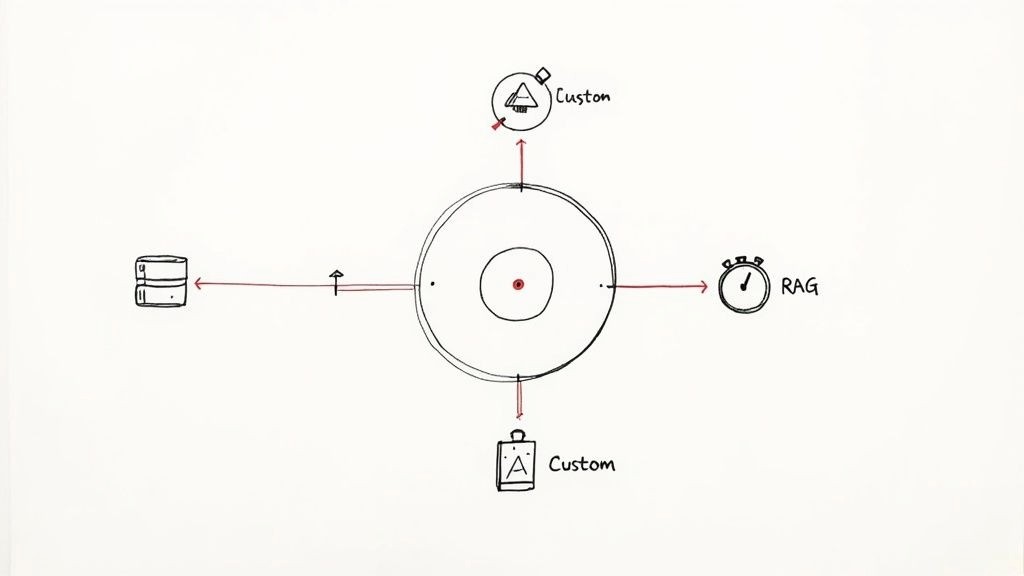 A person drawing a blueprint for a chatbot on a digital screen, symbolizing the planning and scoping process.