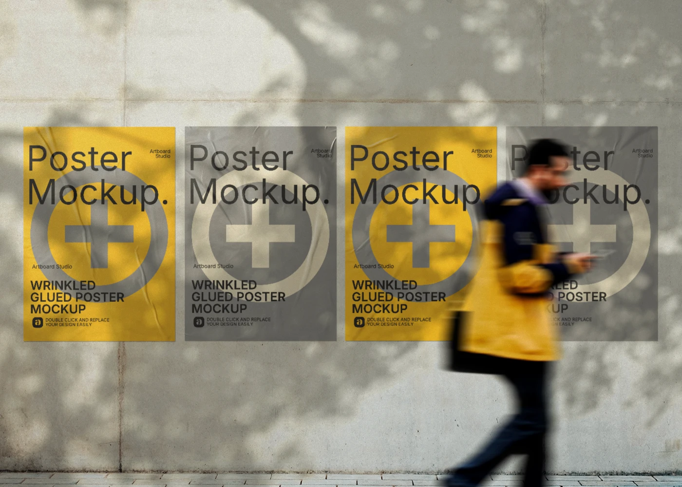 Poster mockup with a walking person on the street