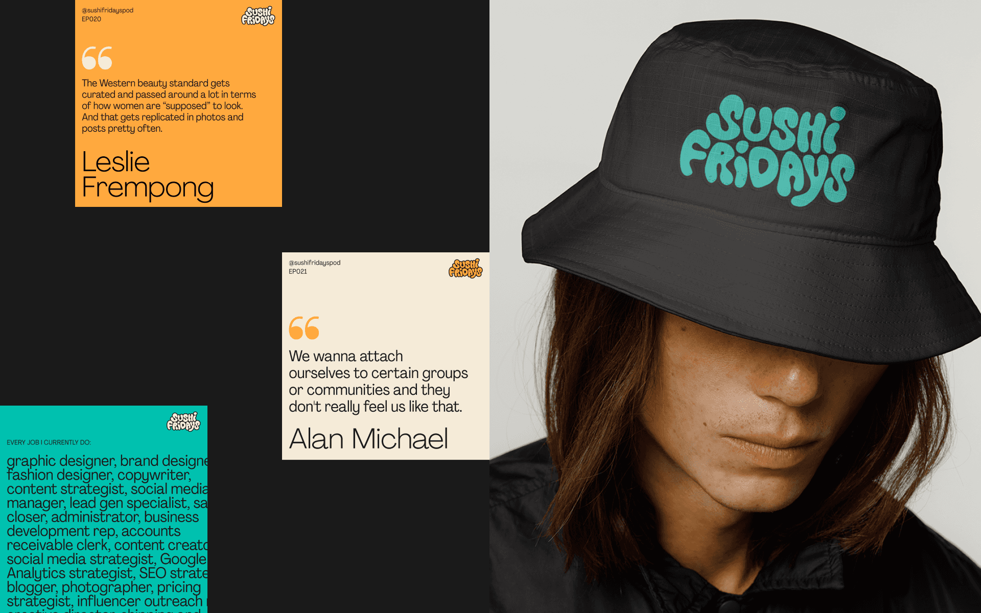 Sushi Fridays The Podcast - Brand Identity Social Media Bucket Hat Merchandise.png