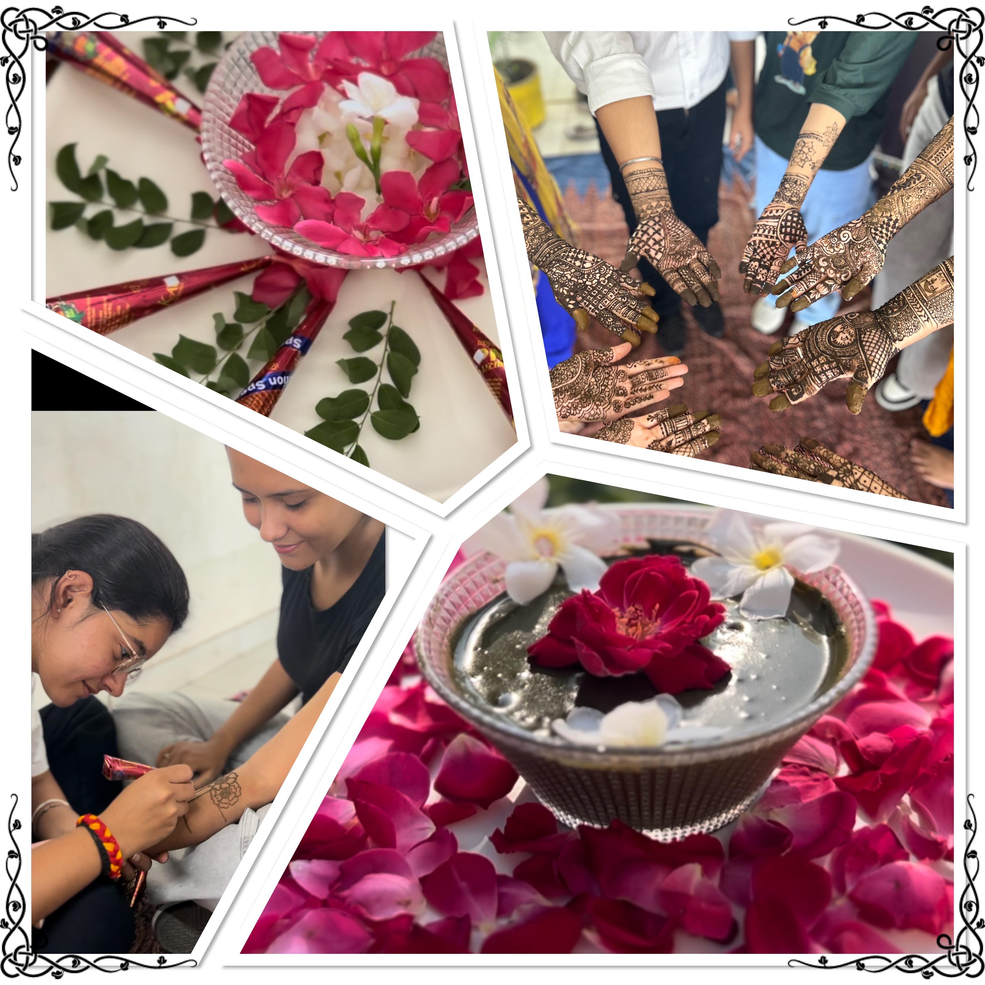 Students participating in a mehandi competition at Imperial College Hisar