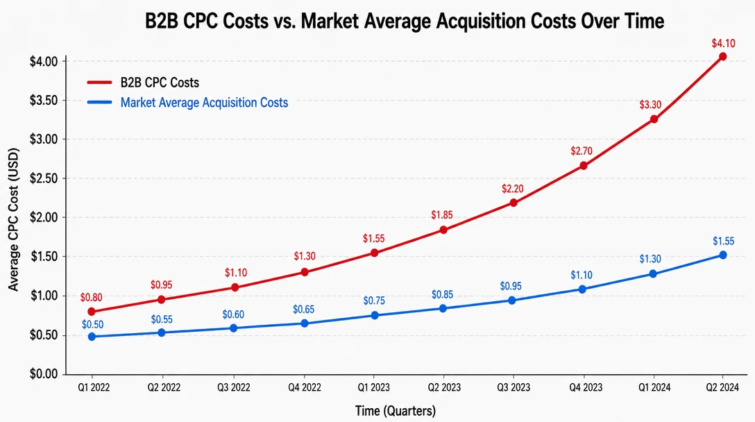 Chart showing the steady increase of B2B search advertising costs.