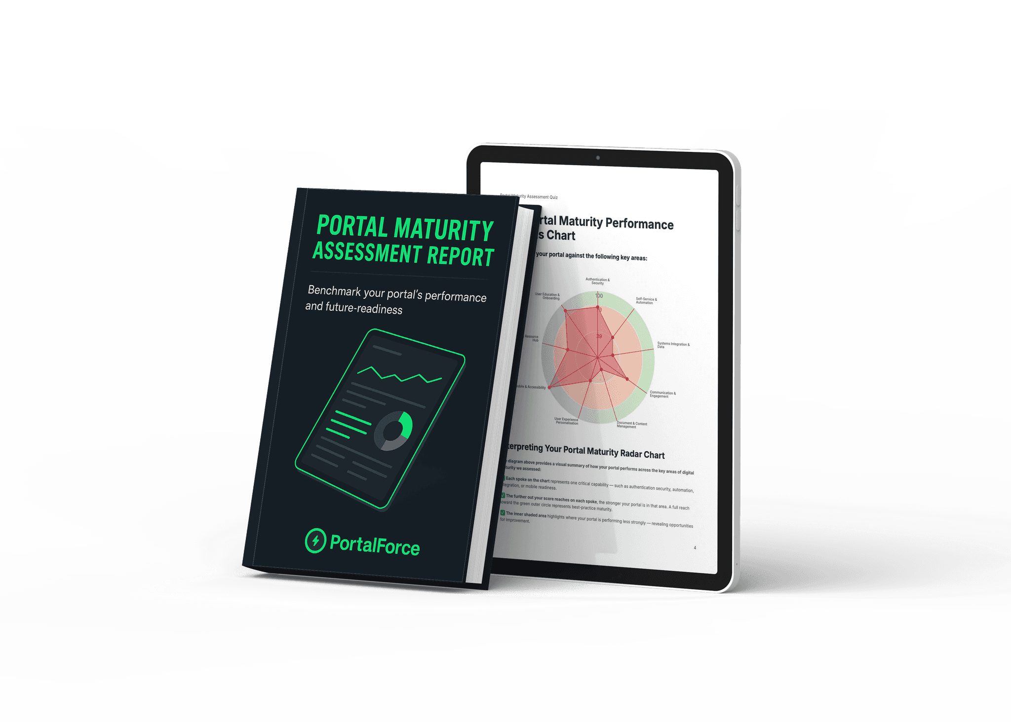 Portal maturity assessment report illustrating portal performance and capability analysis