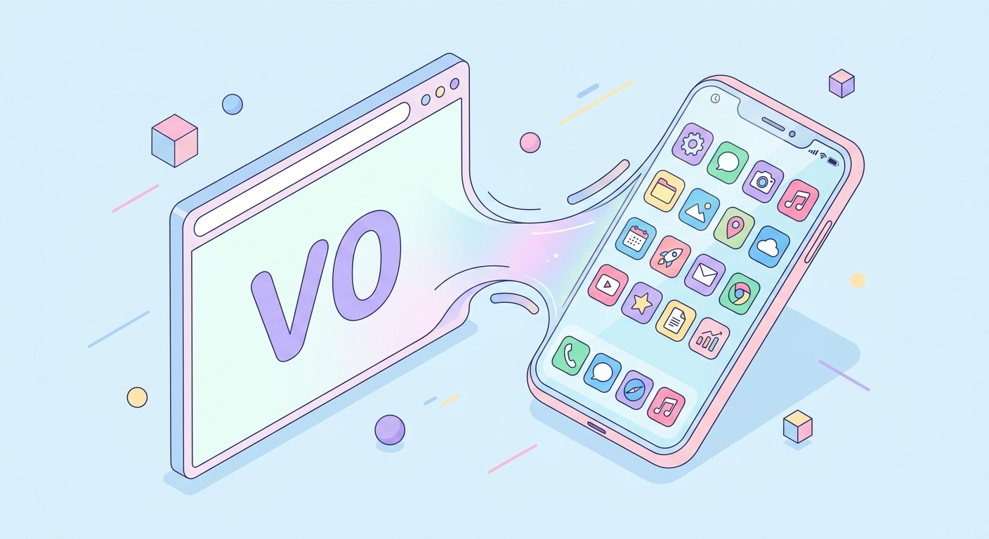 Illustration of a v0 web project transforming into a native iOS and Android mobile app