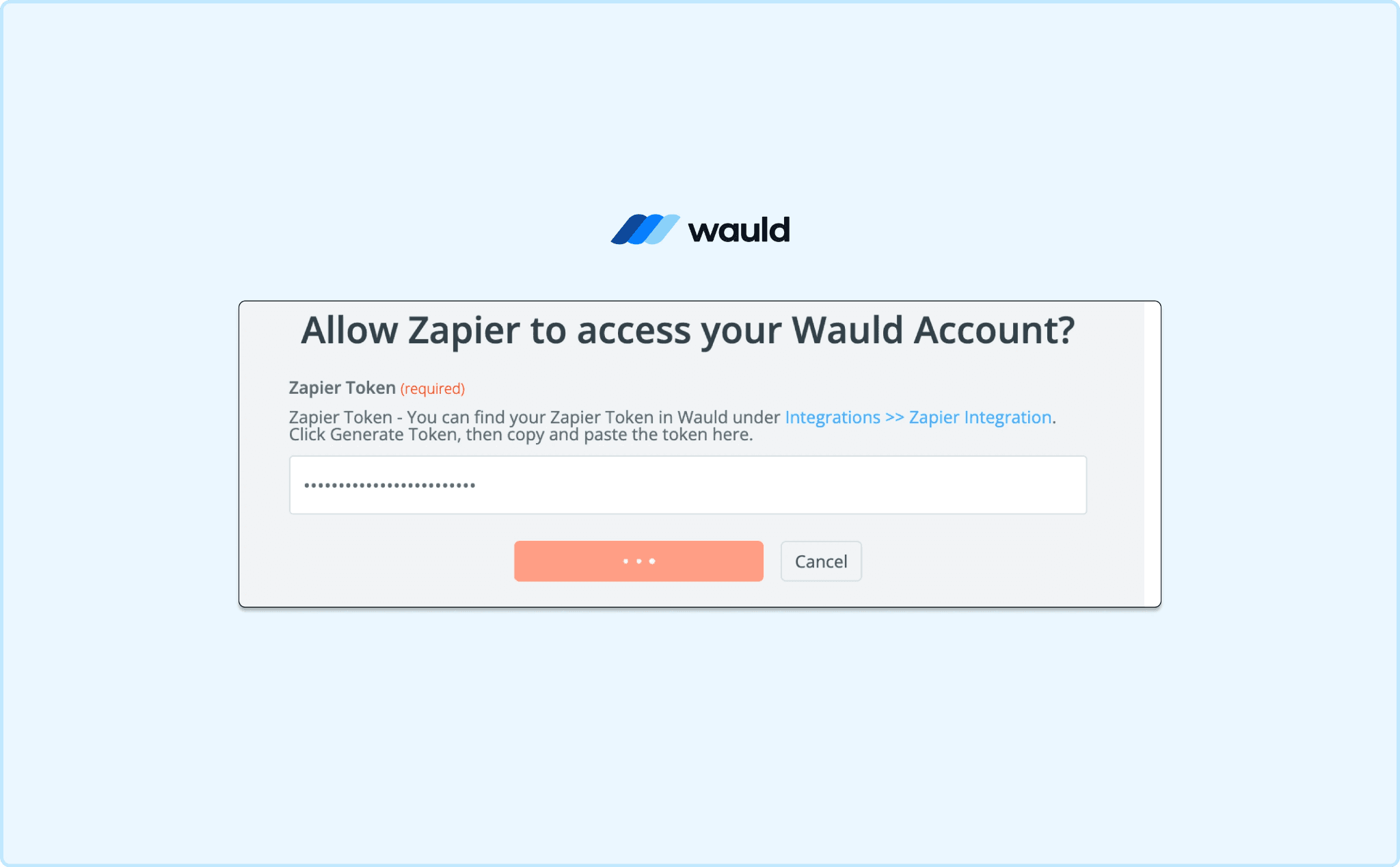 Authorizing Zapier access to Wauld using the generated token