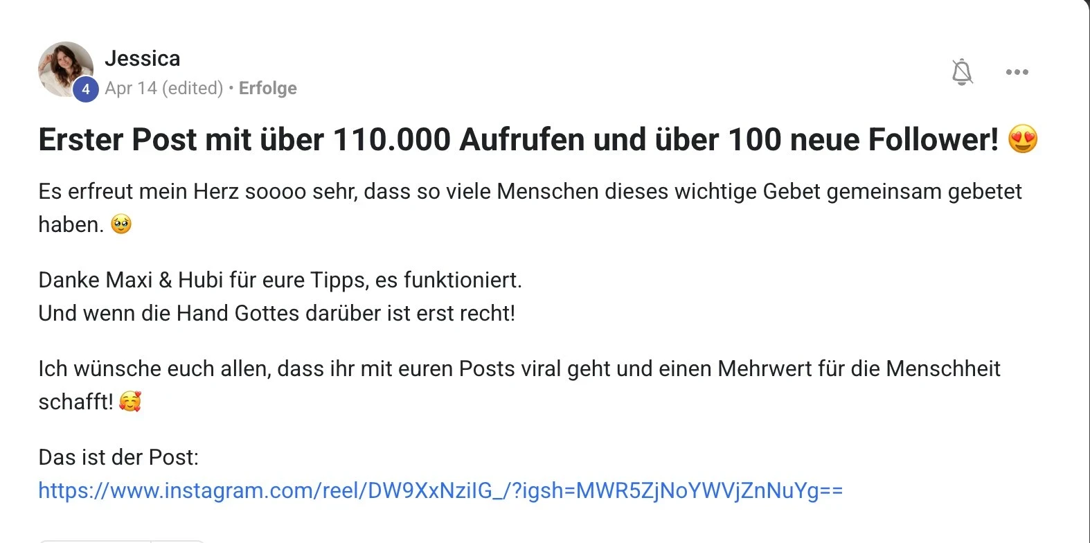 Erfahrungsbericht KI Creator Akademie: Jessica erzielt beim ersten Post 110.000 Aufrufe und 100 Follower