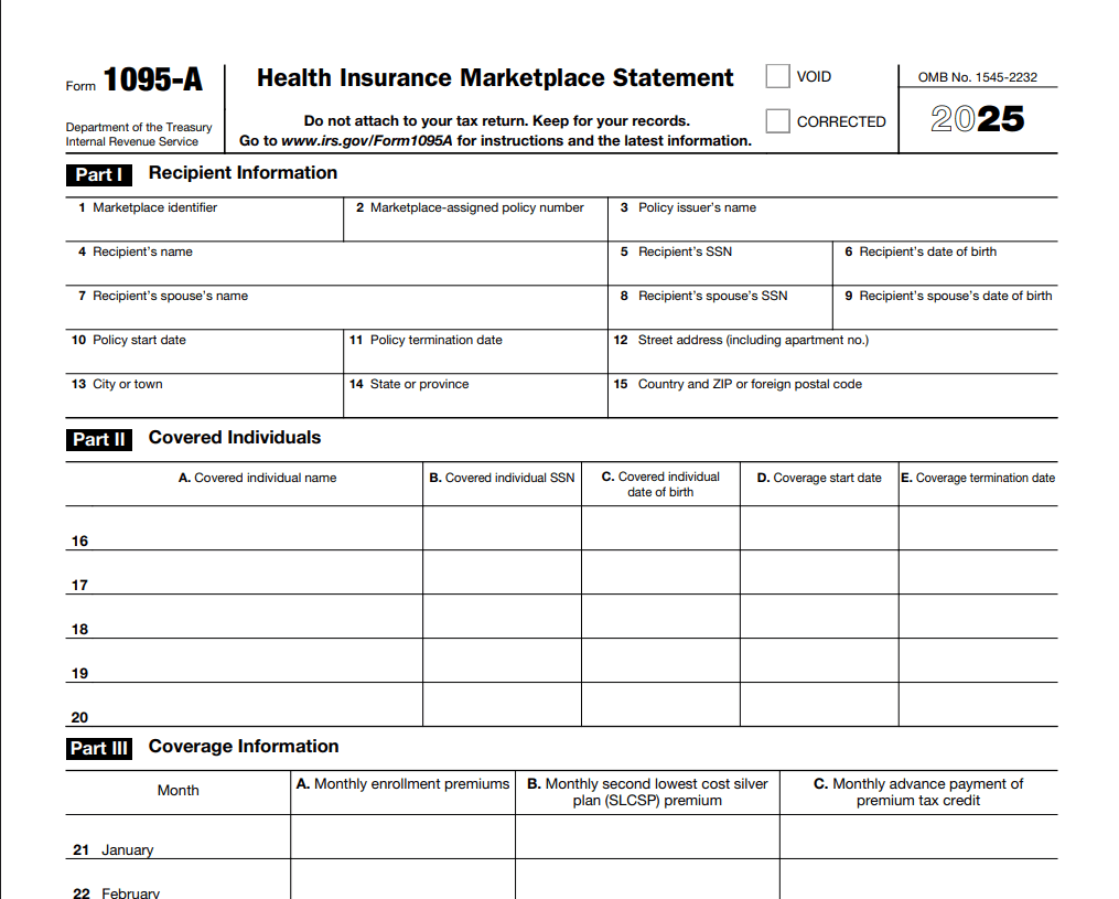 Form 1095-A The Health Insurance Marketplace Form for Tax Return