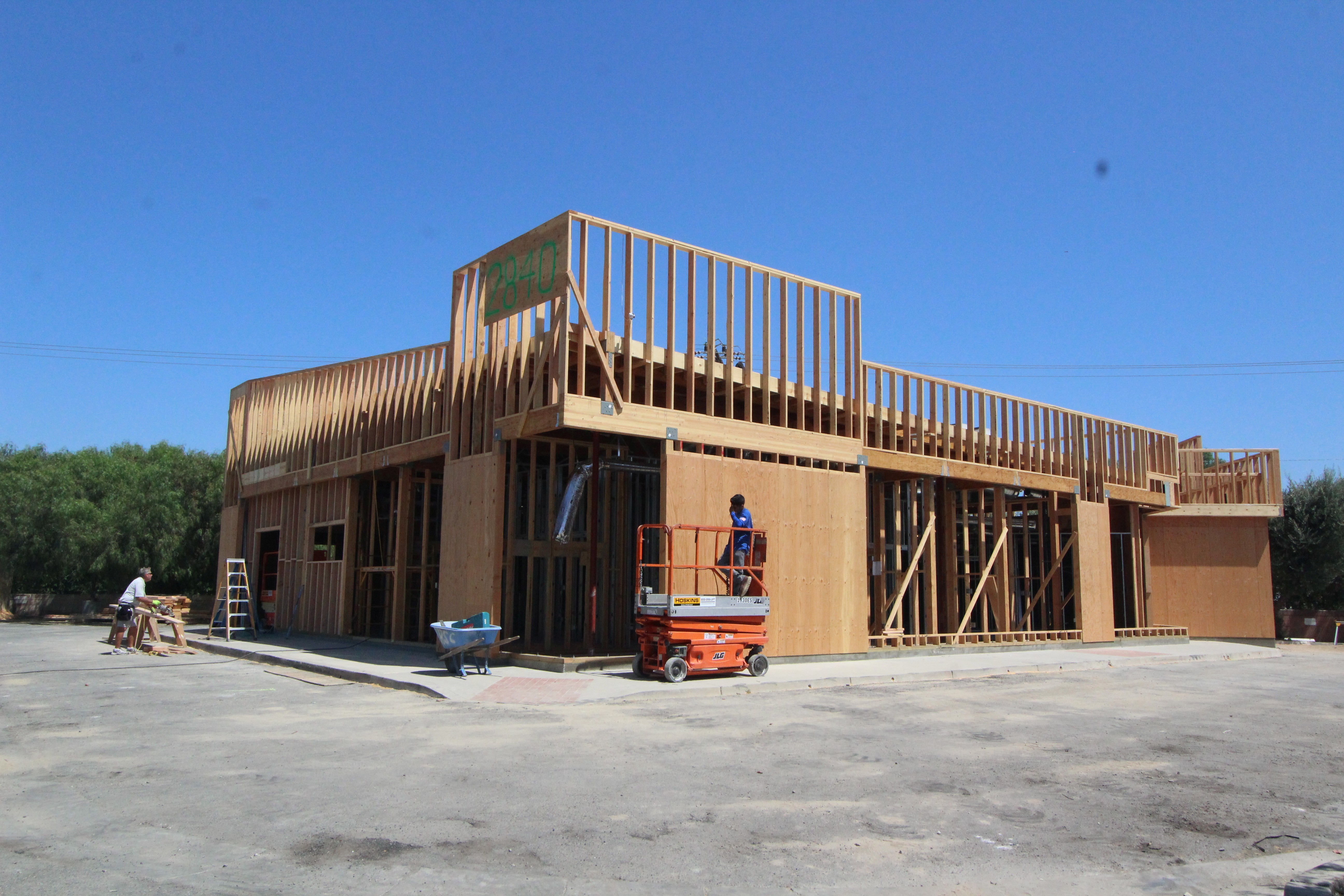 During construction shot showing the transformation process of the facade.