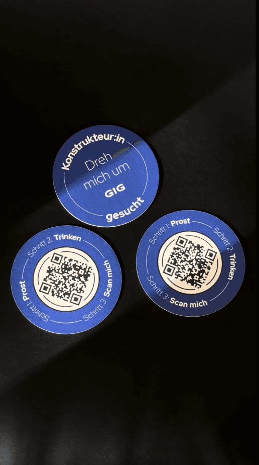 GIG-Bierdeckel mit Recruitingbotschaften und QR-Codes