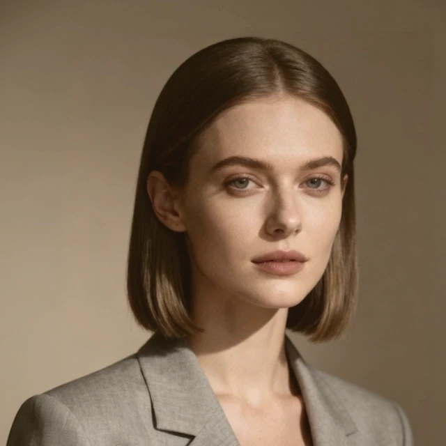 Professional portrait of a woman in a gray blazer