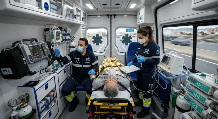 Traslado de paciente en ambulancia medicalizada sin límite de kilómetros dentro de España.