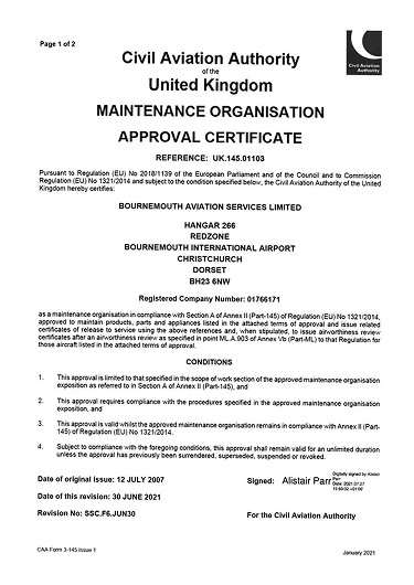 UK maintenance organisation approval certificate