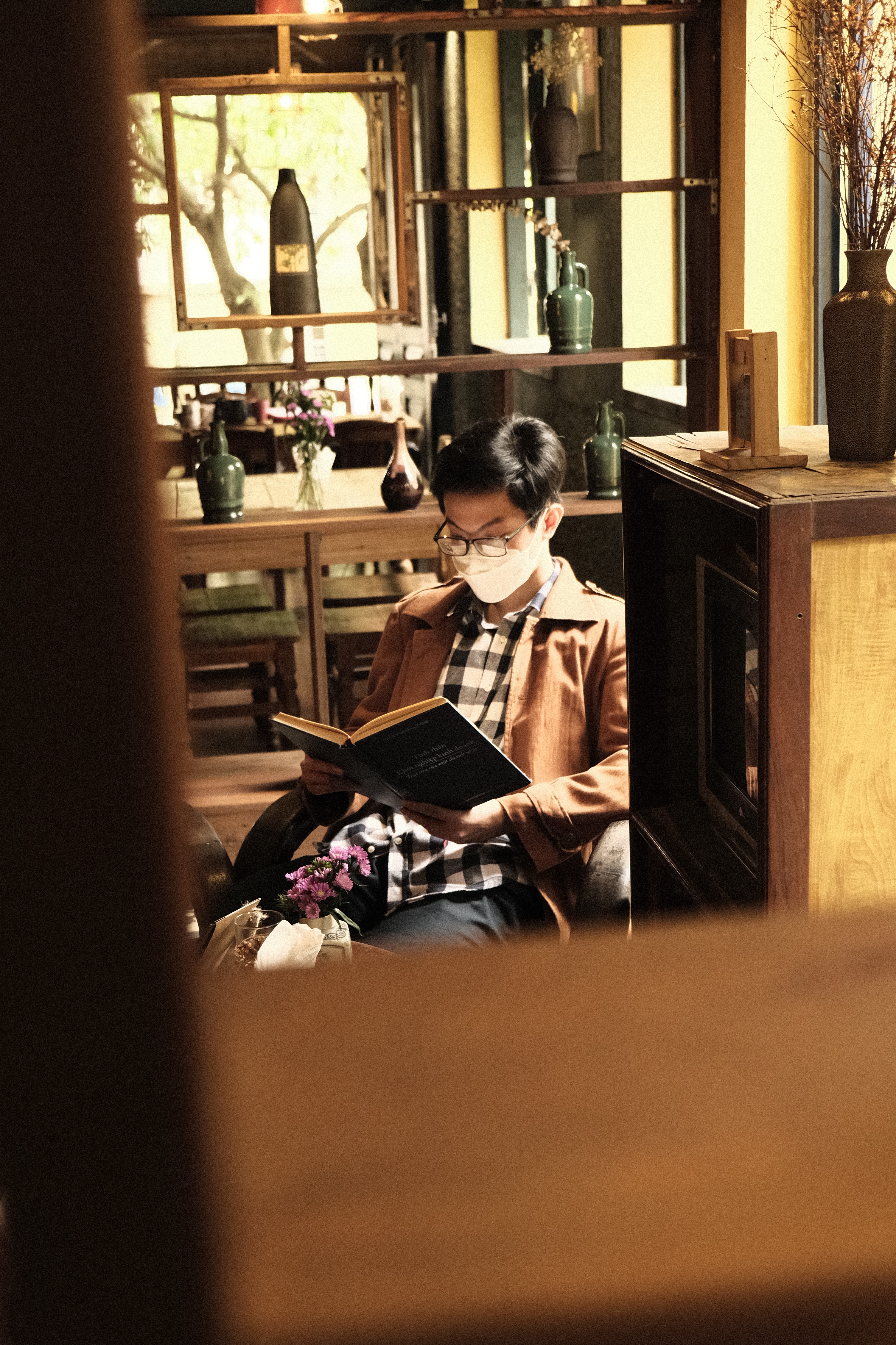 a woman wearing headphone