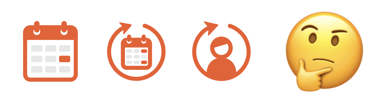 Icons for each type of recurring send accompanied by a thinky face emoji.