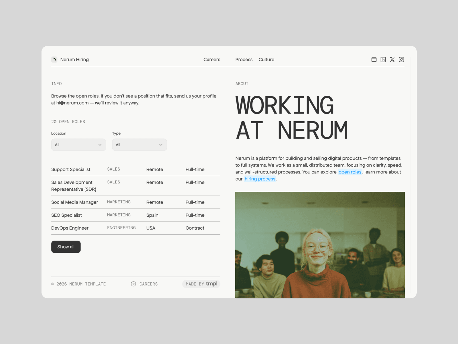 Nerum — Careers Site Framer Template