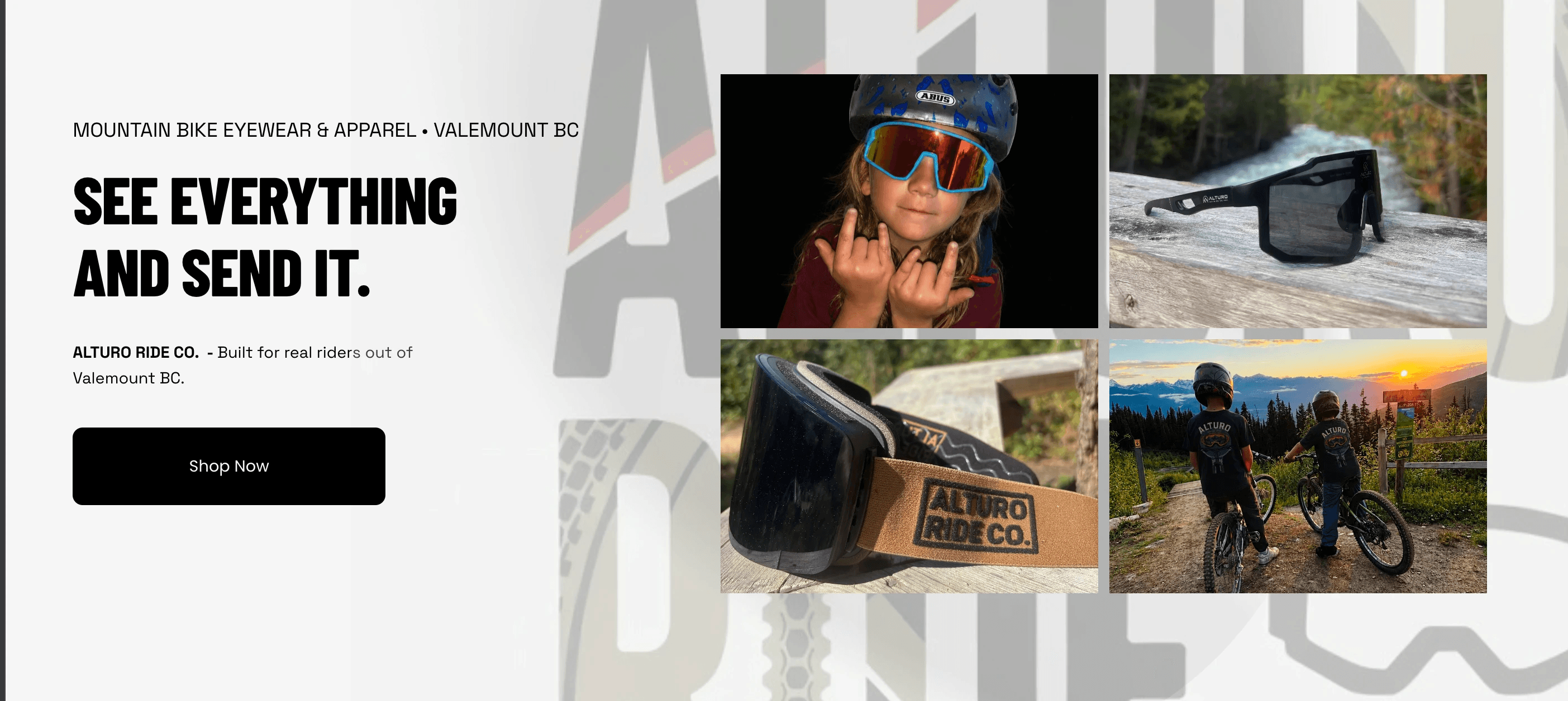 Alturo Ride Co. website homepage: "See everything and send it"