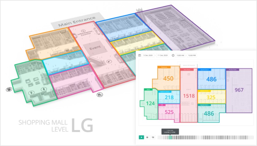 Floor plan of a shopping mall utilizing Inkryptis AI for footfall counting and space optimization