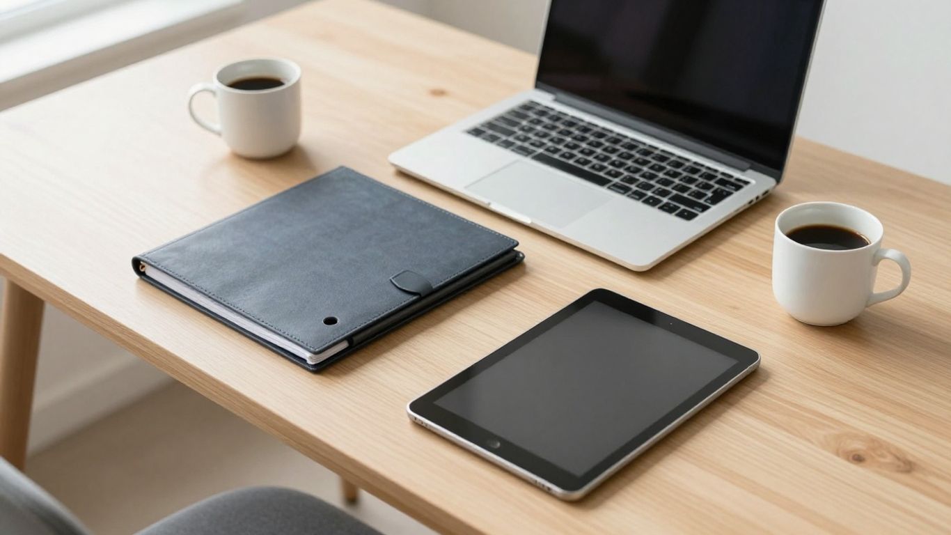 Professional planning desk with documents