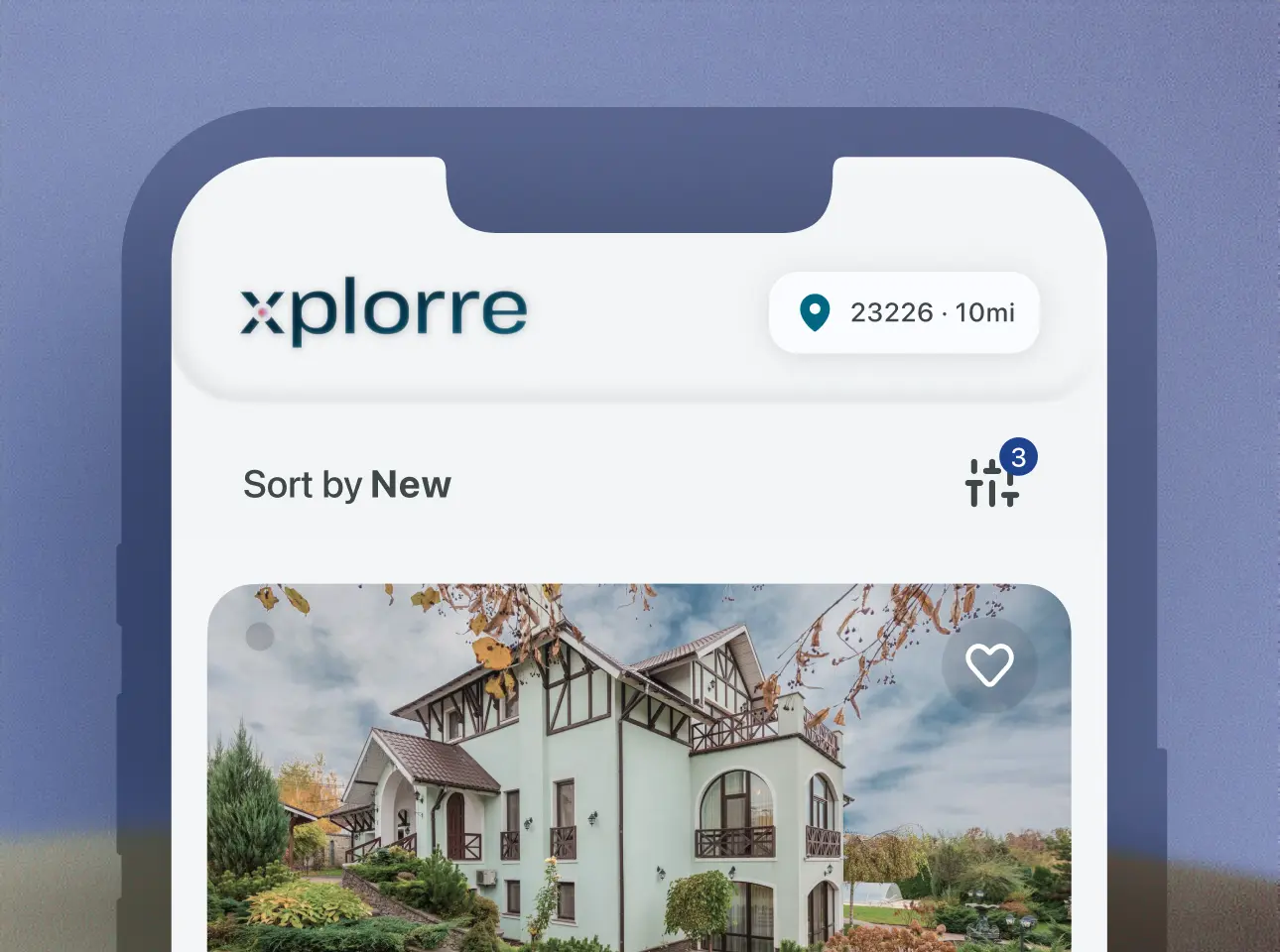 mobile phone mockup of Xplorre's Home page