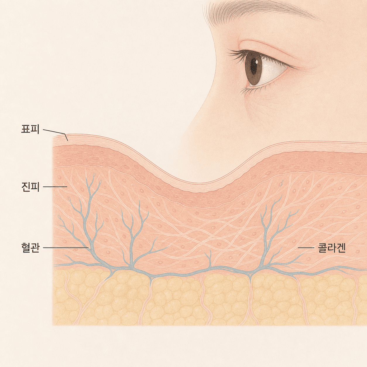 얇아진 눈 밑 피부와 비치는 혈관, 두꺼워지는 진피 구조