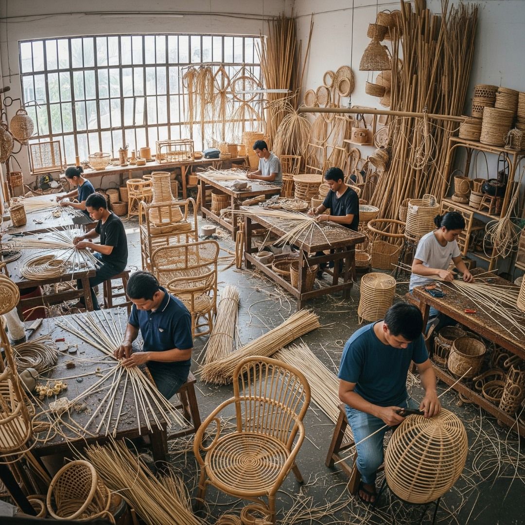 Handwoven rattan lounge chair with natural finish, designed for indoor and outdoor comfort