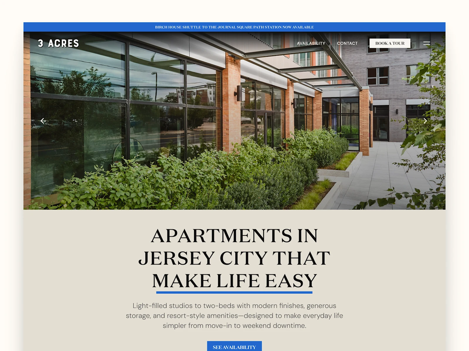 3 Acres — Homepage hero
