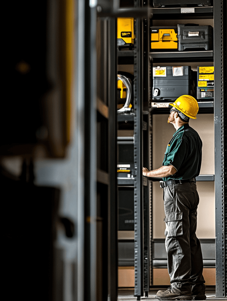 Worker looking for tools in a warehouse