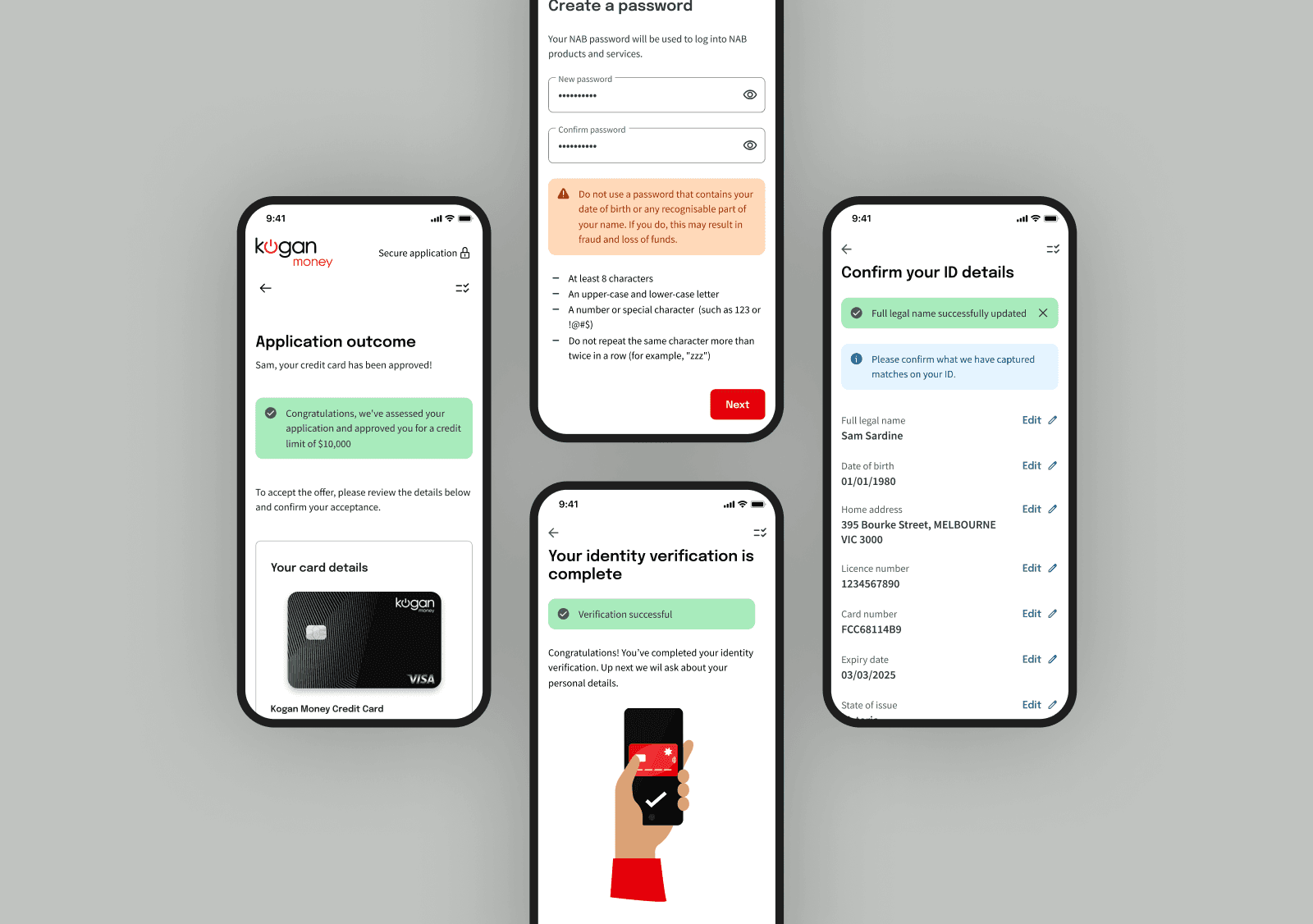 Images of screens from the white labeled application forms