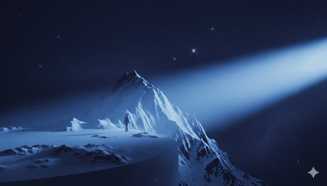 Illustration d'une galaxie avec un personnage mit en avant par une grande lumière rouge et rose.