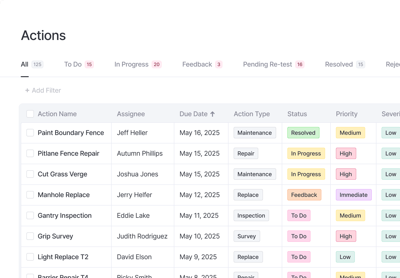 Actions desktop app screenshot showing data table of actions