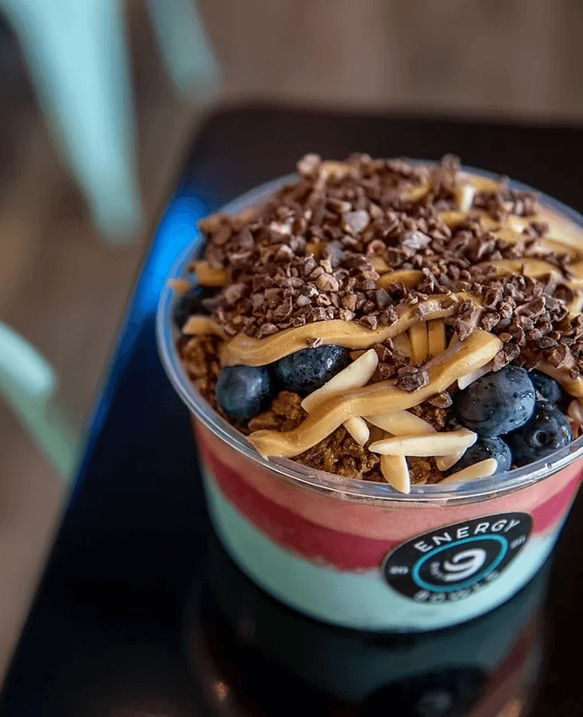 Fresh fruit bowl with colorful toppings