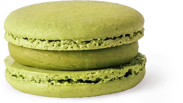 Japanese matcha and white chocolate macaron with strawberry centre